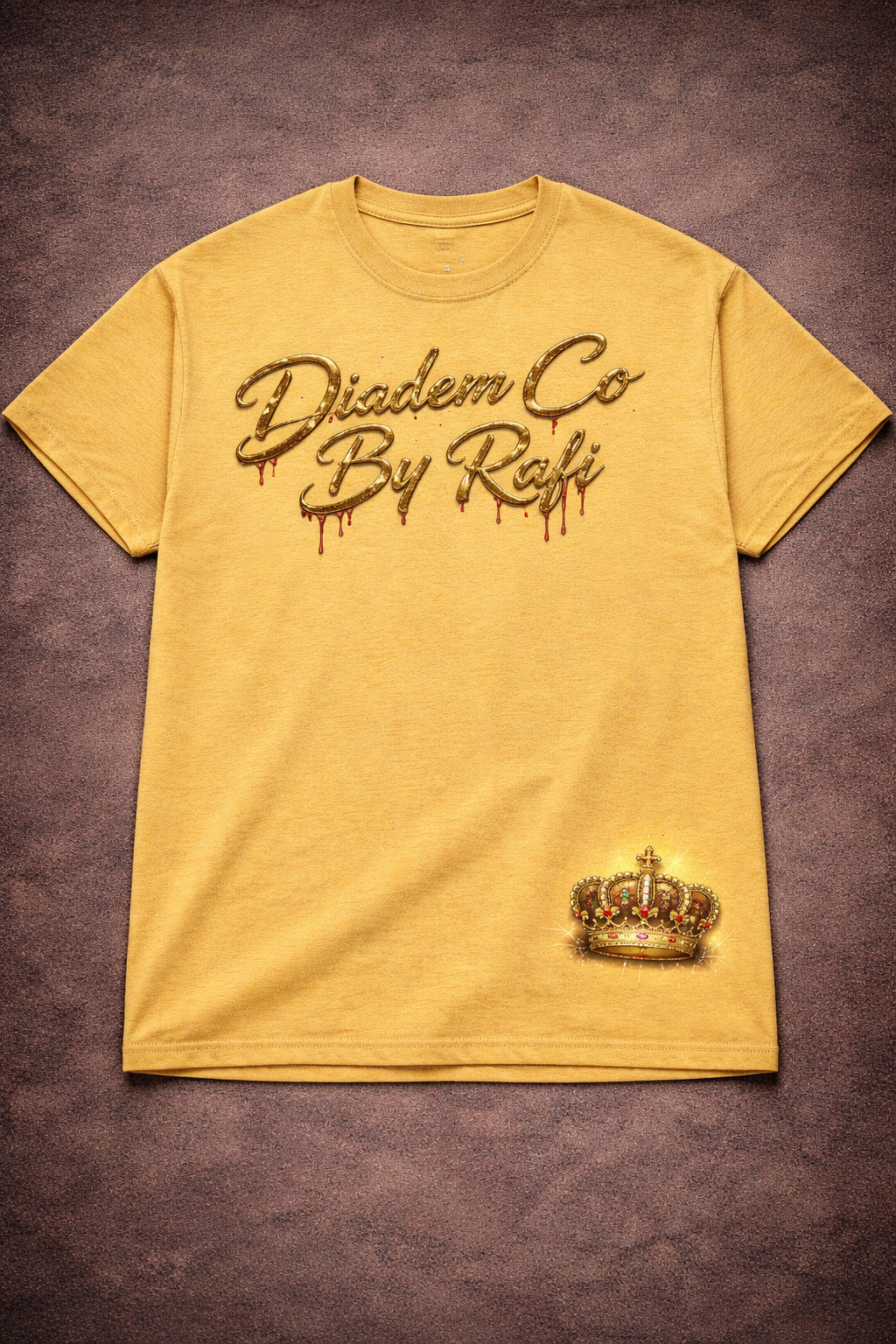 Short sleeve screen print drippy Diadem Co By Rafi gold crown shirt/blue bear rubix cube screen print neon outline Diadem Co By Rafi shirts.