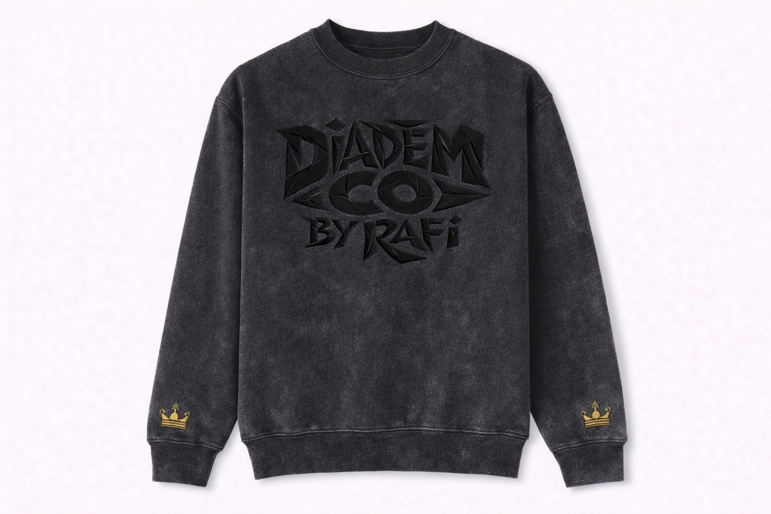 Embroidered Diadem Co By Rafi mens stone washed grey sweater